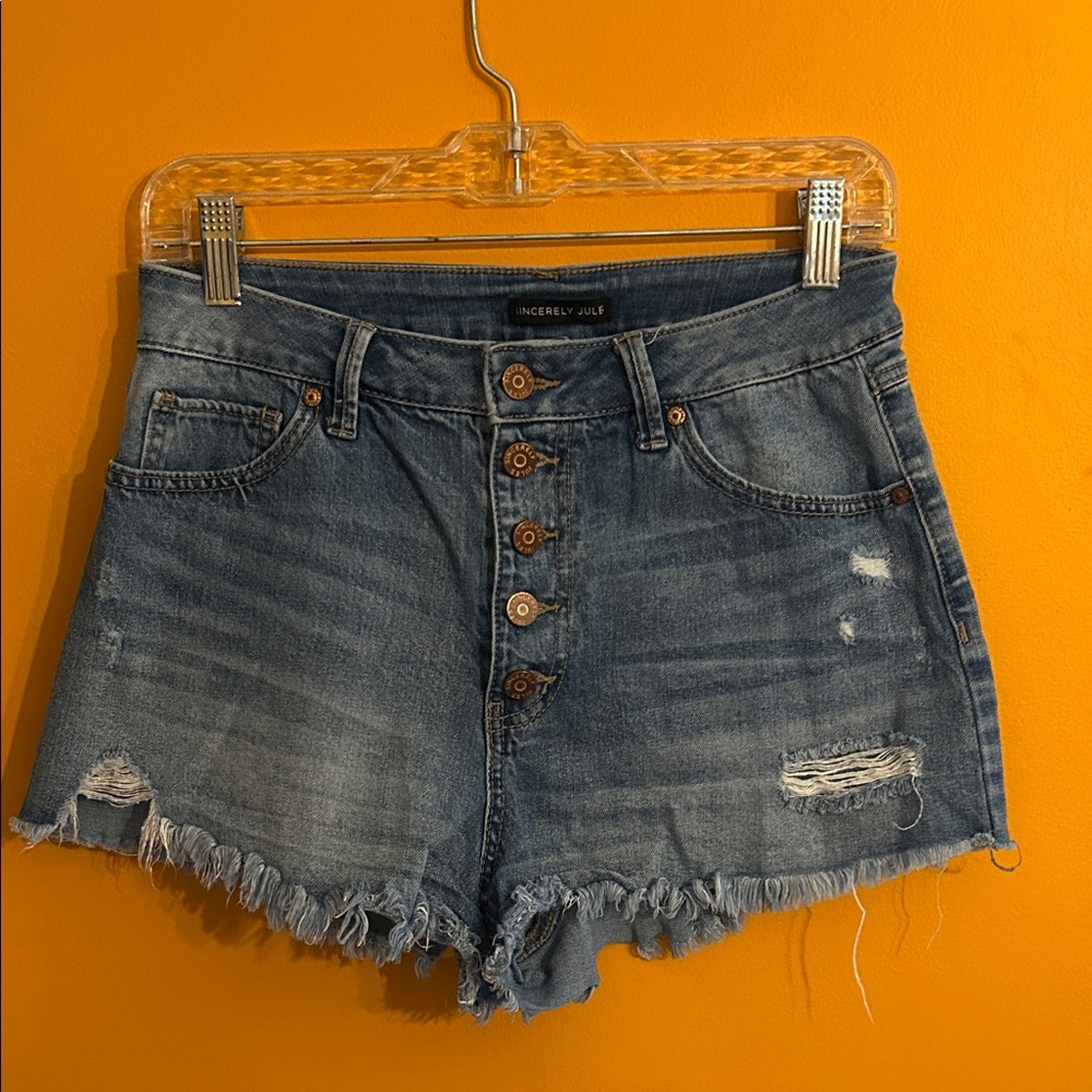 Sincerely Jules Distressed Blue Jean Shorts
